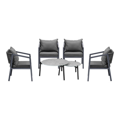 Livsip 6PCS Outdoor Patio Set Grey 70cm Coffee Table Set Grey Chairs-Outdoor Patio Set-PEROZ Accessories