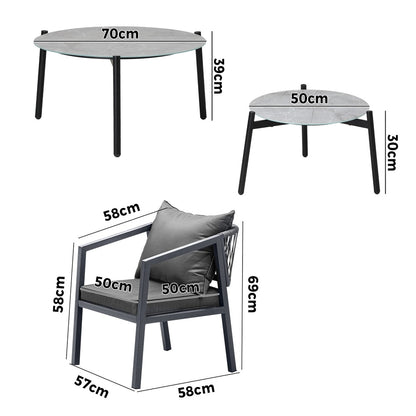 Livsip 6PCS Outdoor Patio Set Grey 70cm Coffee Table Set Grey Chairs-Outdoor Patio Set-PEROZ Accessories