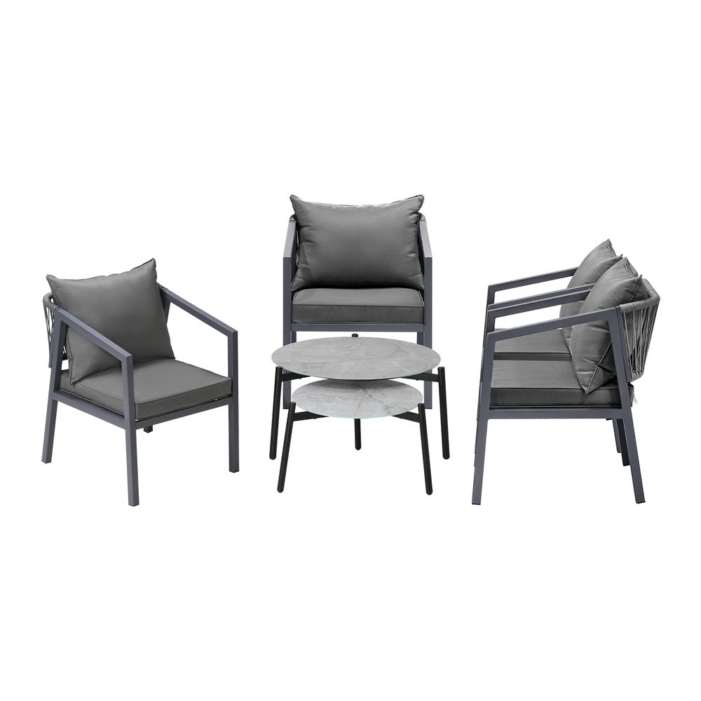 Livsip 6PCS Outdoor Patio Set Grey 70cm Coffee Table Set Grey Chairs-Outdoor Patio Set-PEROZ Accessories