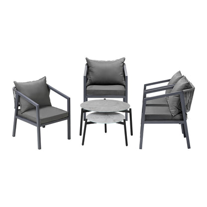 Livsip 6PCS Outdoor Patio Set Grey 70cm Coffee Table Set Grey Chairs-Outdoor Patio Set-PEROZ Accessories