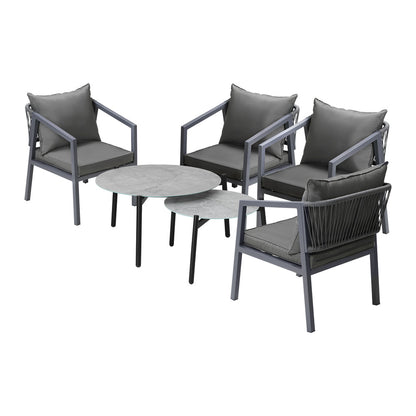 Livsip 6PCS Outdoor Patio Set Grey 70cm Coffee Table Set Grey Chairs-Outdoor Patio Set-PEROZ Accessories