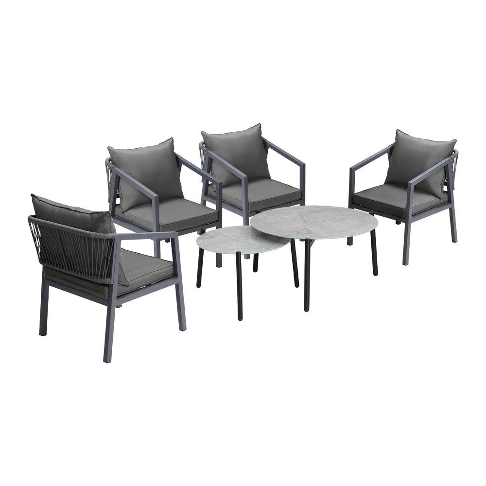Livsip 6PCS Outdoor Patio Set Grey 70cm Coffee Table Set Grey Chairs-Outdoor Patio Set-PEROZ Accessories