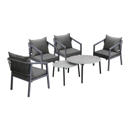 Livsip 6PCS Outdoor Patio Set Grey 70cm Coffee Table Set Grey Chairs-Outdoor Patio Set-PEROZ Accessories
