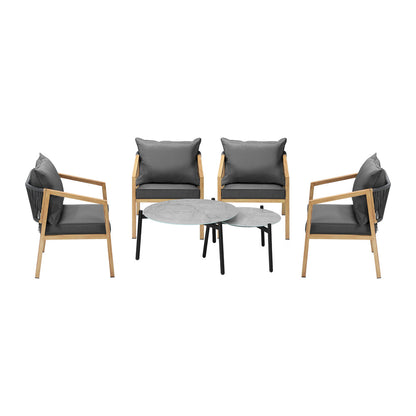 Livsip 6PCS Outdoor Patio Set Grey 70cm Coffee Table Set Natural Chairs-Outdoor Patio Set-PEROZ Accessories
