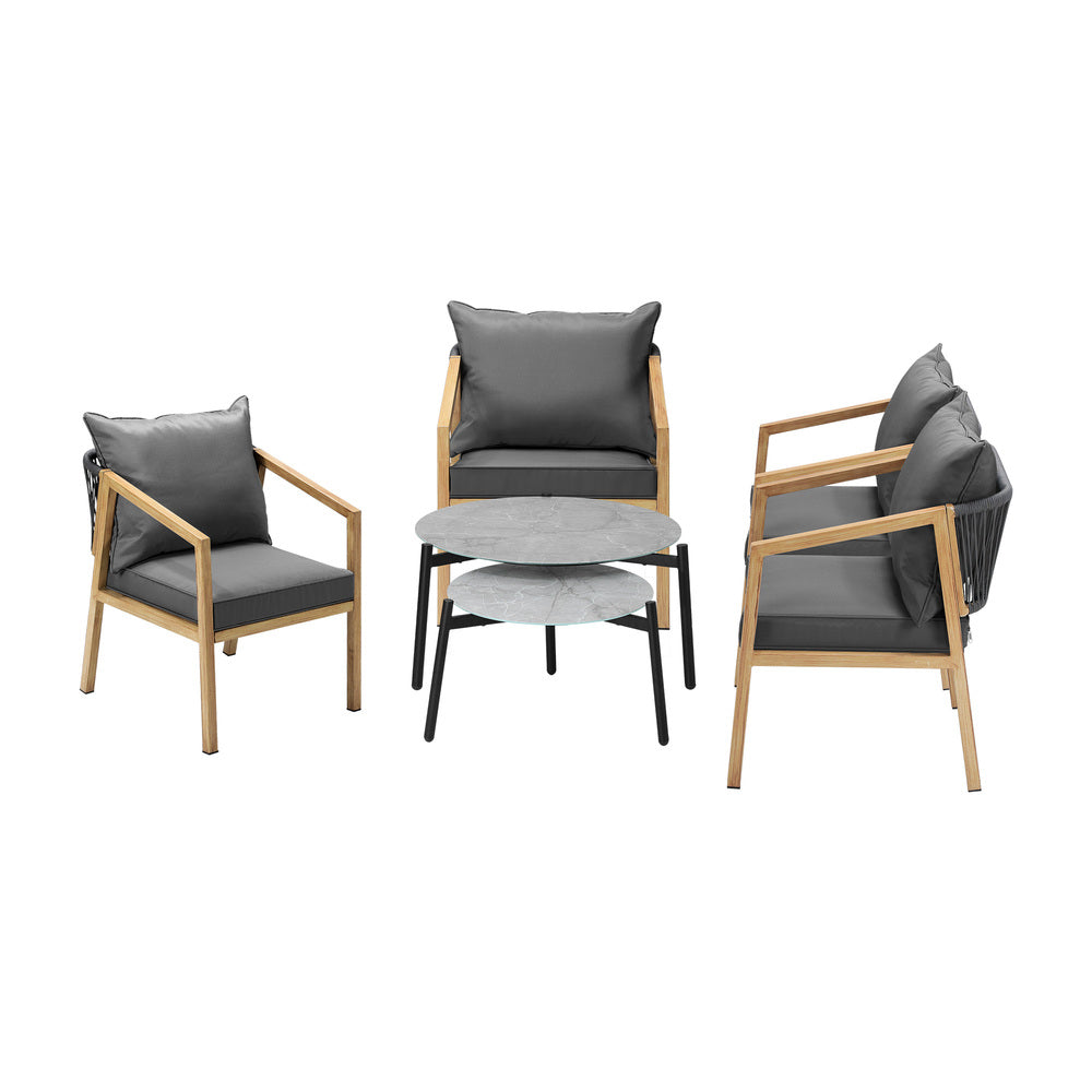 Livsip 6PCS Outdoor Patio Set Grey 70cm Coffee Table Set Natural Chairs-Outdoor Patio Set-PEROZ Accessories