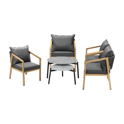 Livsip 6PCS Outdoor Patio Set Grey 70cm Coffee Table Set Natural Chairs-Outdoor Patio Set-PEROZ Accessories