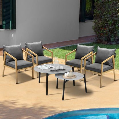 Livsip 6PCS Outdoor Patio Set Grey 70cm Coffee Table Set Natural Chairs-Outdoor Patio Set-PEROZ Accessories