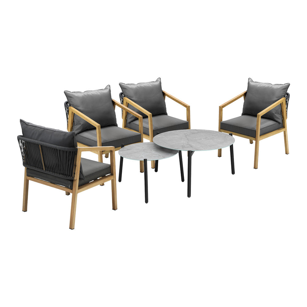 Livsip 6PCS Outdoor Patio Set Grey 70cm Coffee Table Set Natural Chairs-Outdoor Patio Set-PEROZ Accessories