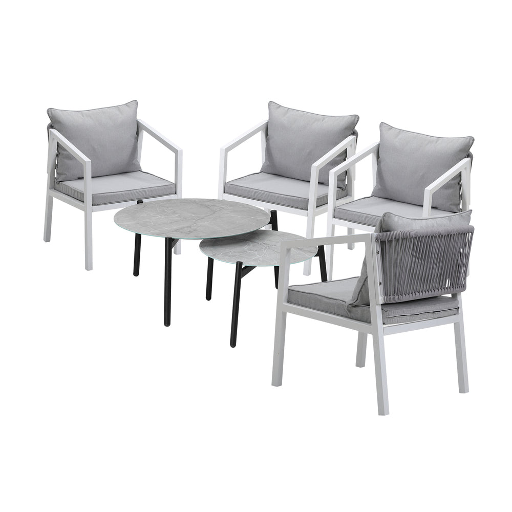 Livsip 6PCS Outdoor Patio Set Grey 70cm Coffee Table Set White Chairs-Outdoor Patio Set-PEROZ Accessories