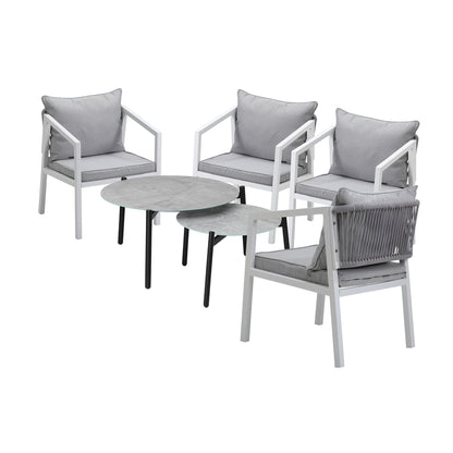 Livsip 6PCS Outdoor Patio Set Grey 70cm Coffee Table Set White Chairs-Outdoor Patio Set-PEROZ Accessories