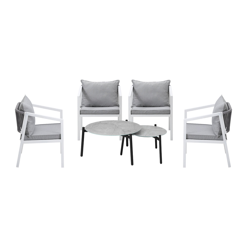 Livsip 6PCS Outdoor Patio Set Grey 70cm Coffee Table Set White Chairs-Outdoor Patio Set-PEROZ Accessories