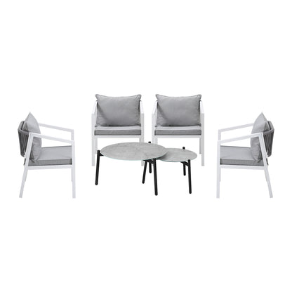 Livsip 6PCS Outdoor Patio Set Grey 70cm Coffee Table Set White Chairs-Outdoor Patio Set-PEROZ Accessories