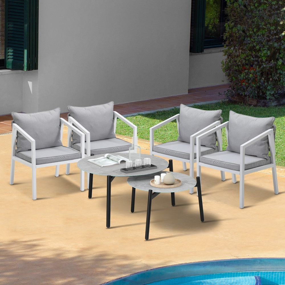Livsip 6PCS Outdoor Patio Set Grey 70cm Coffee Table Set White Chairs-Outdoor Patio Set-PEROZ Accessories