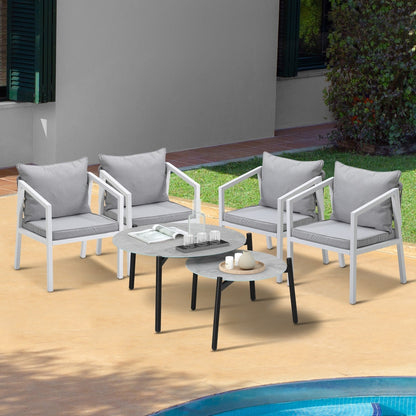 Livsip 6PCS Outdoor Patio Set Grey 70cm Coffee Table Set White Chairs-Outdoor Patio Set-PEROZ Accessories