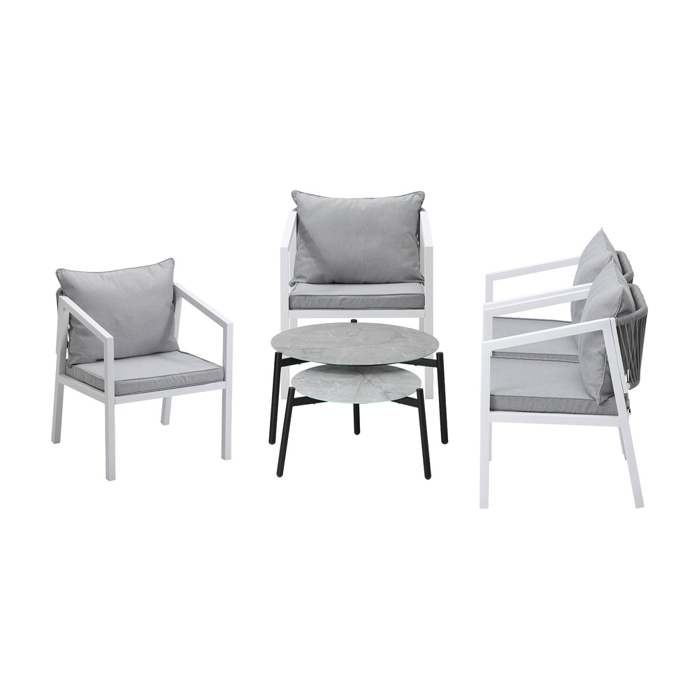 Livsip 6PCS Outdoor Patio Set Grey 70cm Coffee Table Set White Chairs-Outdoor Patio Set-PEROZ Accessories