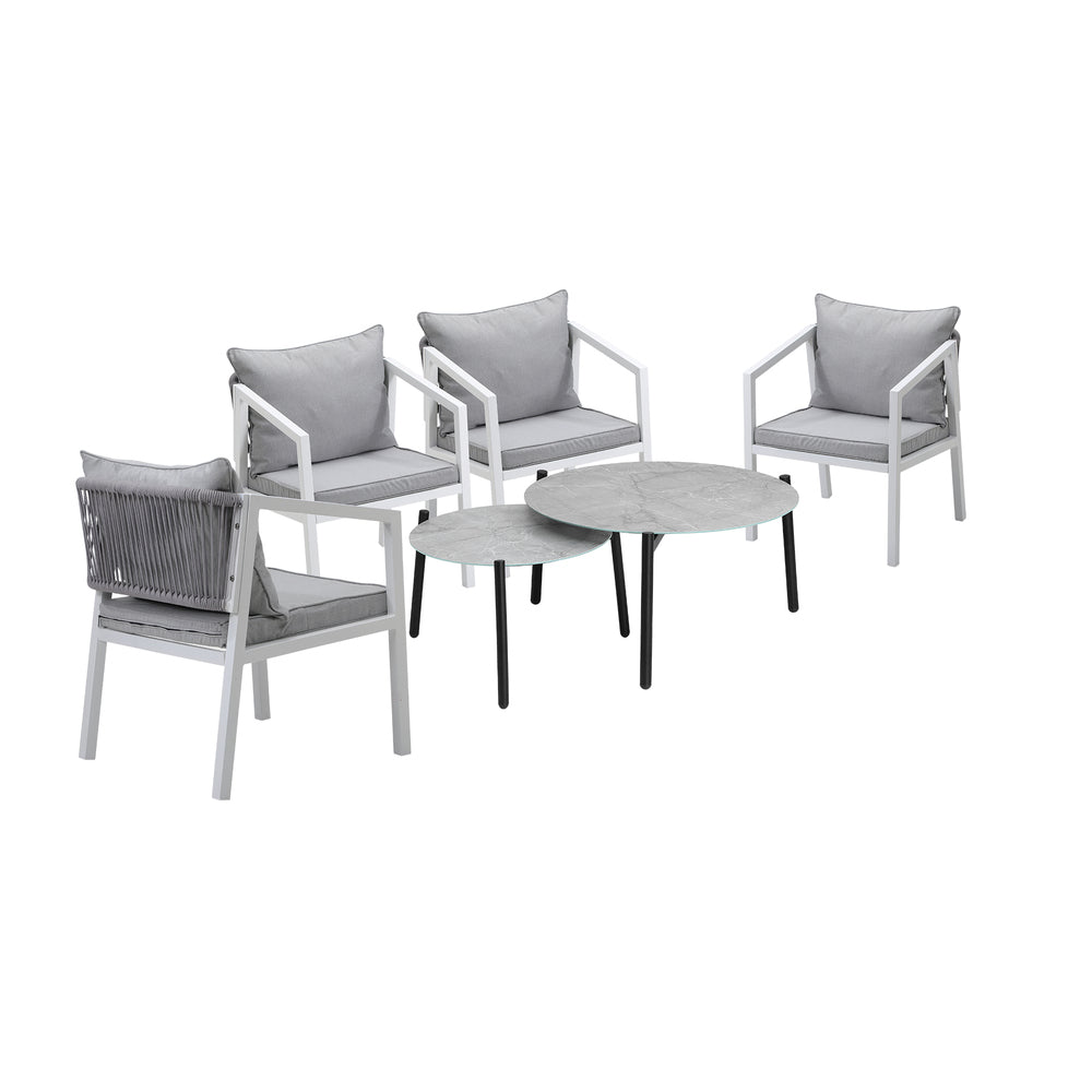 Livsip 6PCS Outdoor Patio Set Grey 70cm Coffee Table Set White Chairs-Outdoor Patio Set-PEROZ Accessories