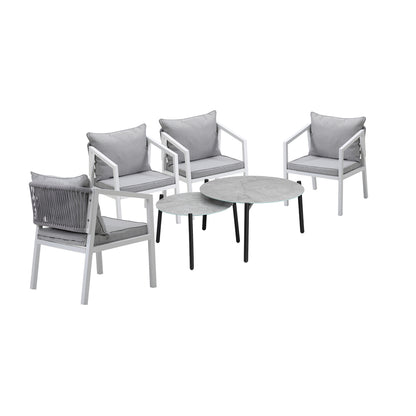 Livsip 6PCS Outdoor Patio Set Grey 70cm Coffee Table Set White Chairs-Outdoor Patio Set-PEROZ Accessories