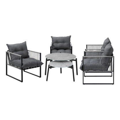Livsip 6PCS Outdoor Patio Set Grey Coffee Table Set Lounge Chairs-Outdoor Patio Set-PEROZ Accessories