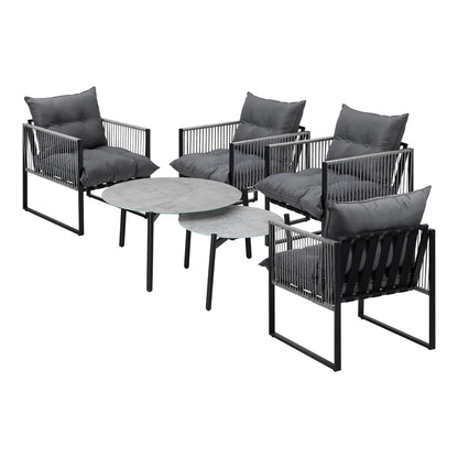 Livsip 6PCS Outdoor Patio Set Grey Coffee Table Set Lounge Chairs-Outdoor Patio Set-PEROZ Accessories