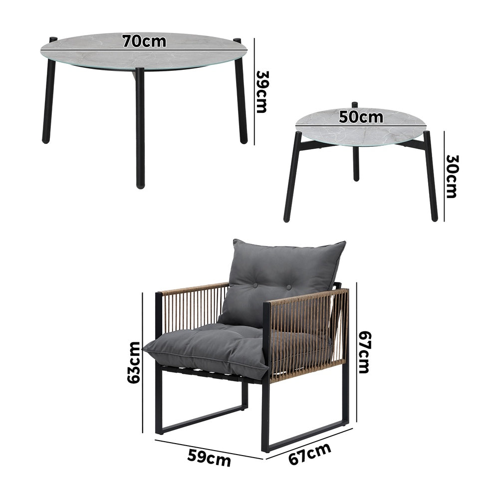 Livsip 6PCS Outdoor Patio Set Grey Coffee Table Set Rattan Chairs-Outdoor Patio Set-PEROZ Accessories