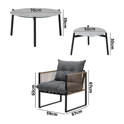 Livsip 6PCS Outdoor Patio Set Grey Coffee Table Set Rattan Chairs-Outdoor Patio Set-PEROZ Accessories