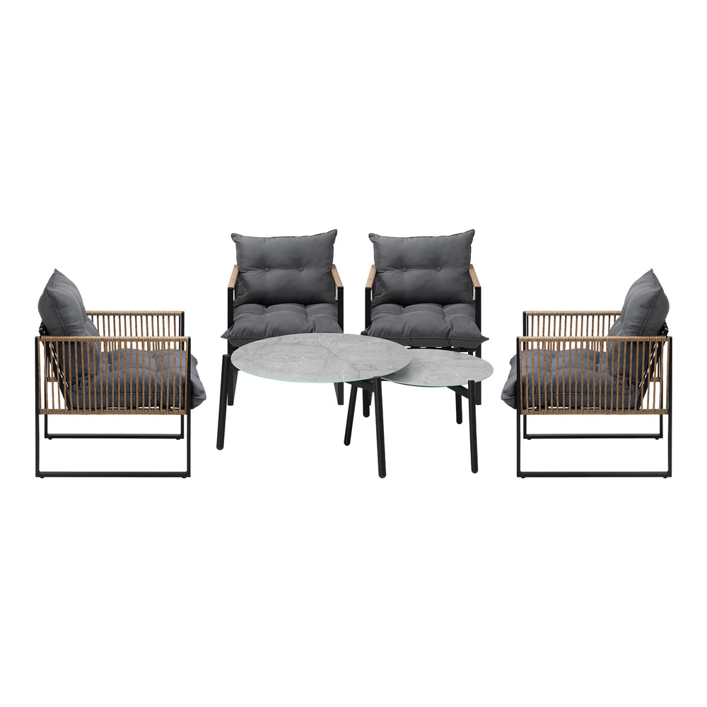 Livsip 6PCS Outdoor Patio Set Grey Coffee Table Set Rattan Chairs-Outdoor Patio Set-PEROZ Accessories