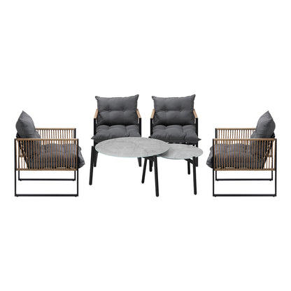 Livsip 6PCS Outdoor Patio Set Grey Coffee Table Set Rattan Chairs-Outdoor Patio Set-PEROZ Accessories