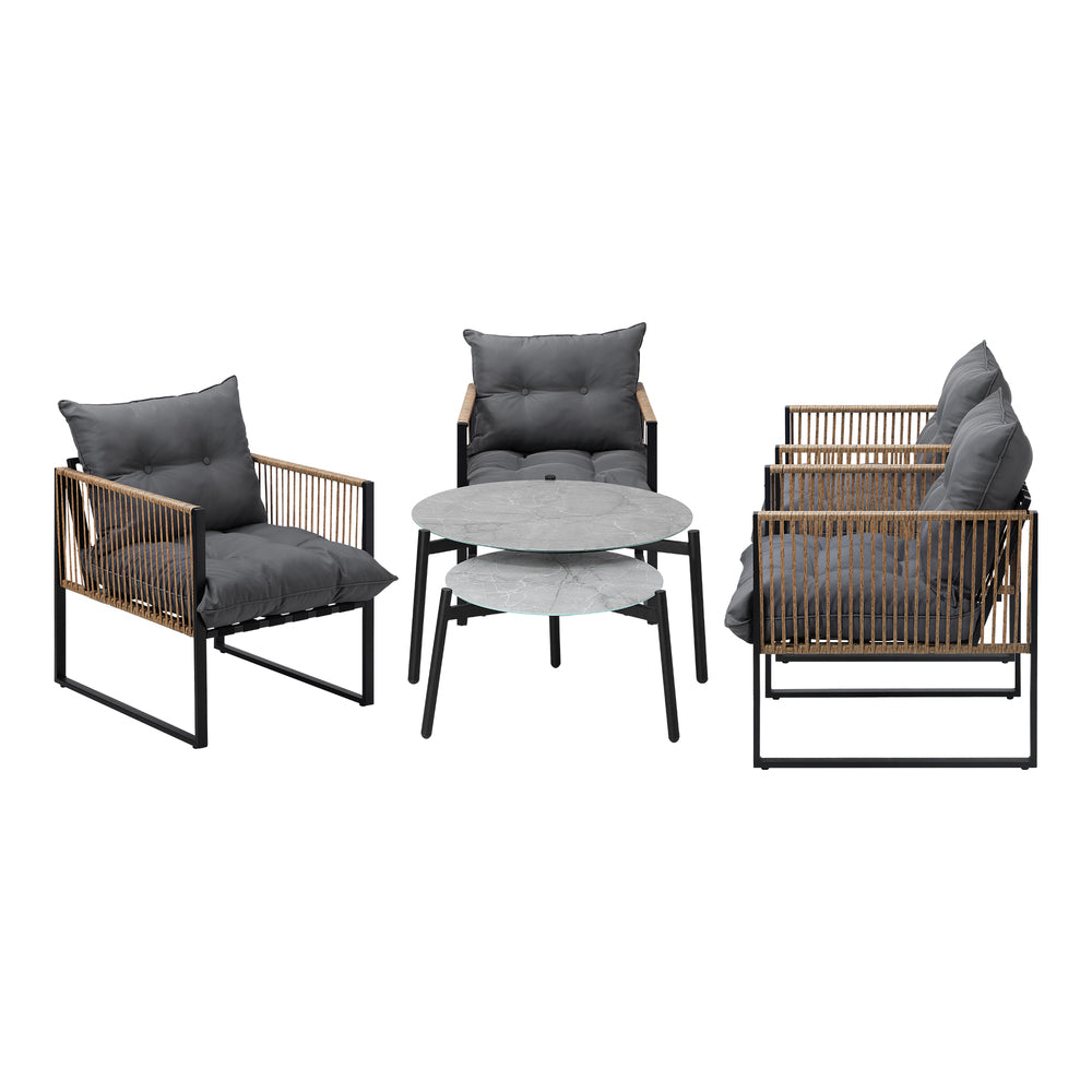 Livsip 6PCS Outdoor Patio Set Grey Coffee Table Set Rattan Chairs-Outdoor Patio Set-PEROZ Accessories