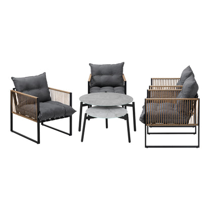 Livsip 6PCS Outdoor Patio Set Grey Coffee Table Set Rattan Chairs-Outdoor Patio Set-PEROZ Accessories