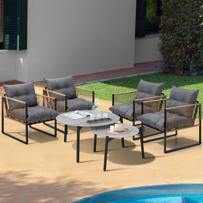 Livsip 6PCS Outdoor Patio Set Grey Coffee Table Set Rattan Chairs-Outdoor Patio Set-PEROZ Accessories