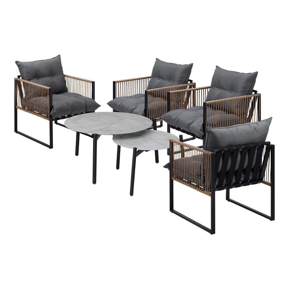 Livsip 6PCS Outdoor Patio Set Grey Coffee Table Set Rattan Chairs-Outdoor Patio Set-PEROZ Accessories