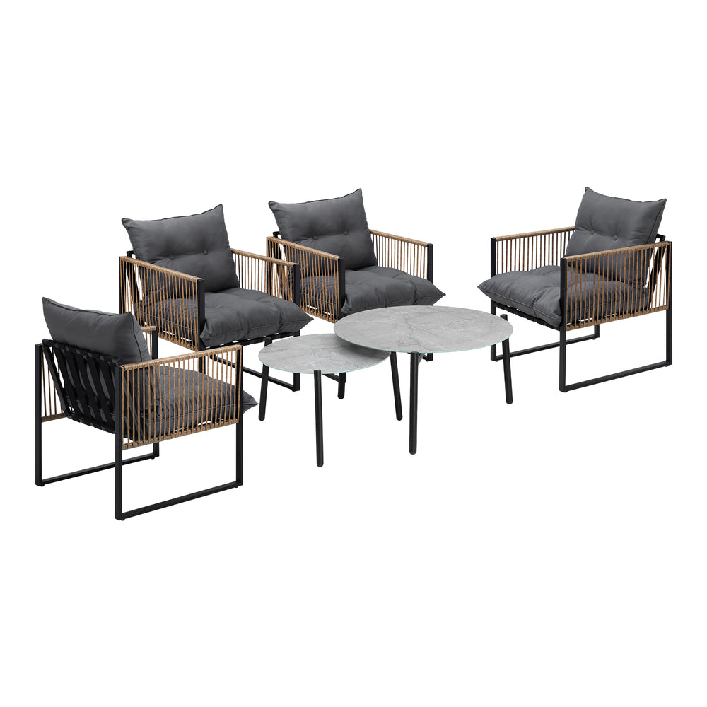 Livsip 6PCS Outdoor Patio Set Grey Coffee Table Set Rattan Chairs-Outdoor Patio Set-PEROZ Accessories