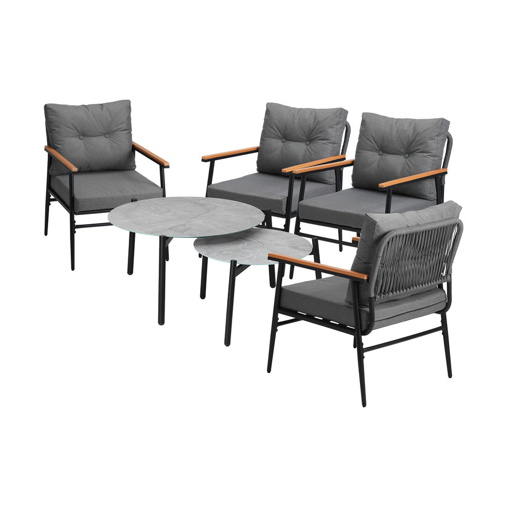 Livsip 6PCS Outdoor Patio Set Grey Table Set with Black Chairs-Outdoor Patio Set-PEROZ Accessories