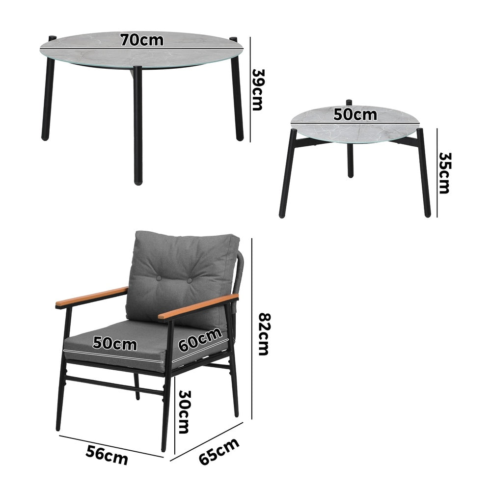 Livsip 6PCS Outdoor Patio Set Grey Table Set with Black Chairs-Outdoor Patio Set-PEROZ Accessories