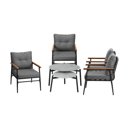 Livsip 6PCS Outdoor Patio Set Grey Table Set with Black Chairs-Outdoor Patio Set-PEROZ Accessories