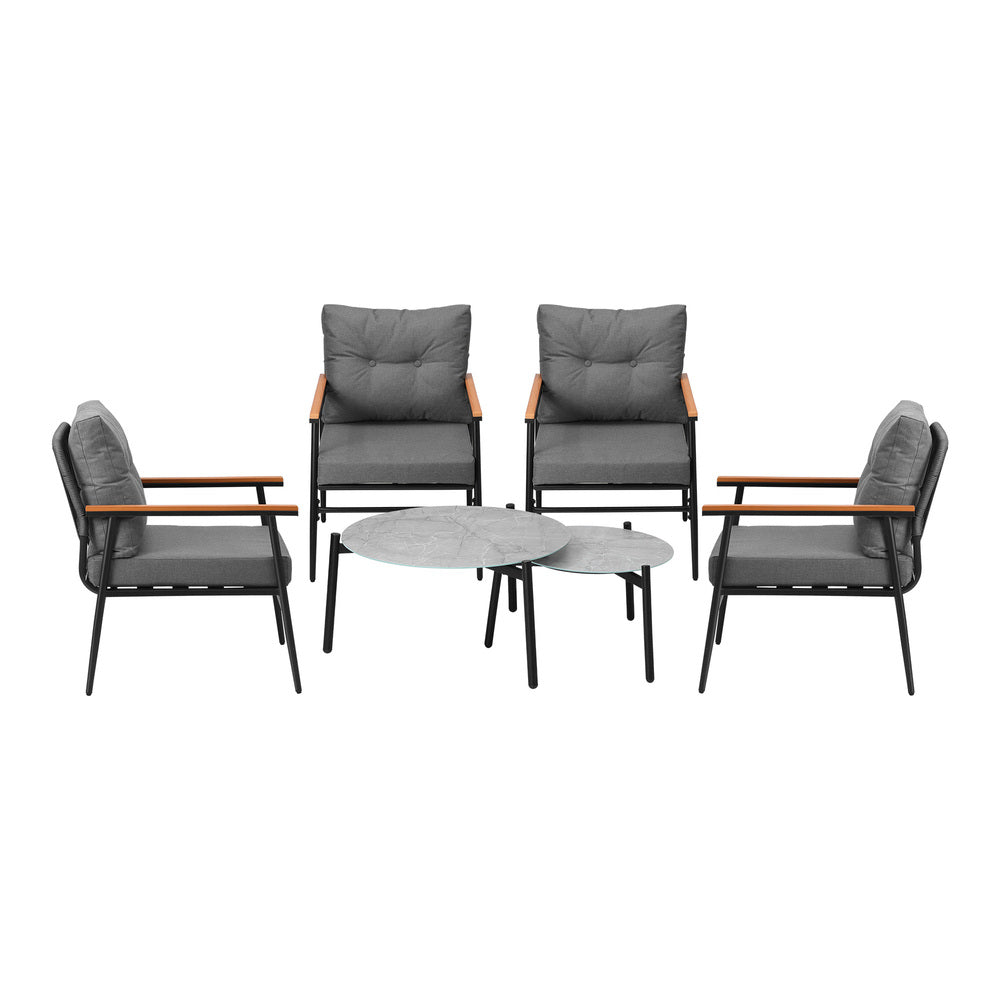 Livsip 6PCS Outdoor Patio Set Grey Table Set with Black Chairs-Outdoor Patio Set-PEROZ Accessories