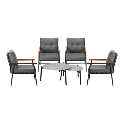 Livsip 6PCS Outdoor Patio Set Grey Table Set with Black Chairs-Outdoor Patio Set-PEROZ Accessories