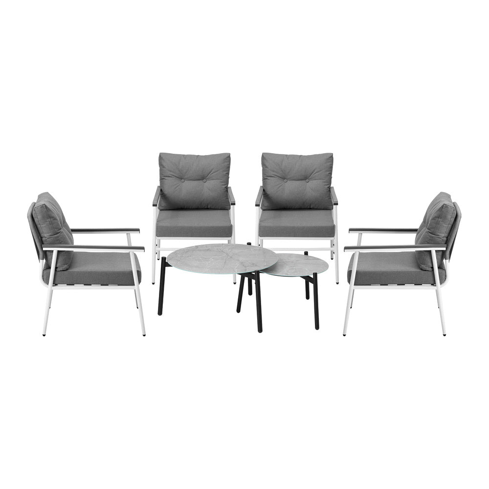 Livsip 6PCS Outdoor Patio Set Grey Table Set with White Chairs-Outdoor Patio Set-PEROZ Accessories