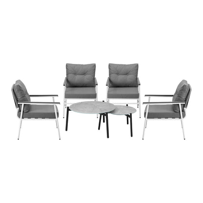 Livsip 6PCS Outdoor Patio Set Grey Table Set with White Chairs-Outdoor Patio Set-PEROZ Accessories