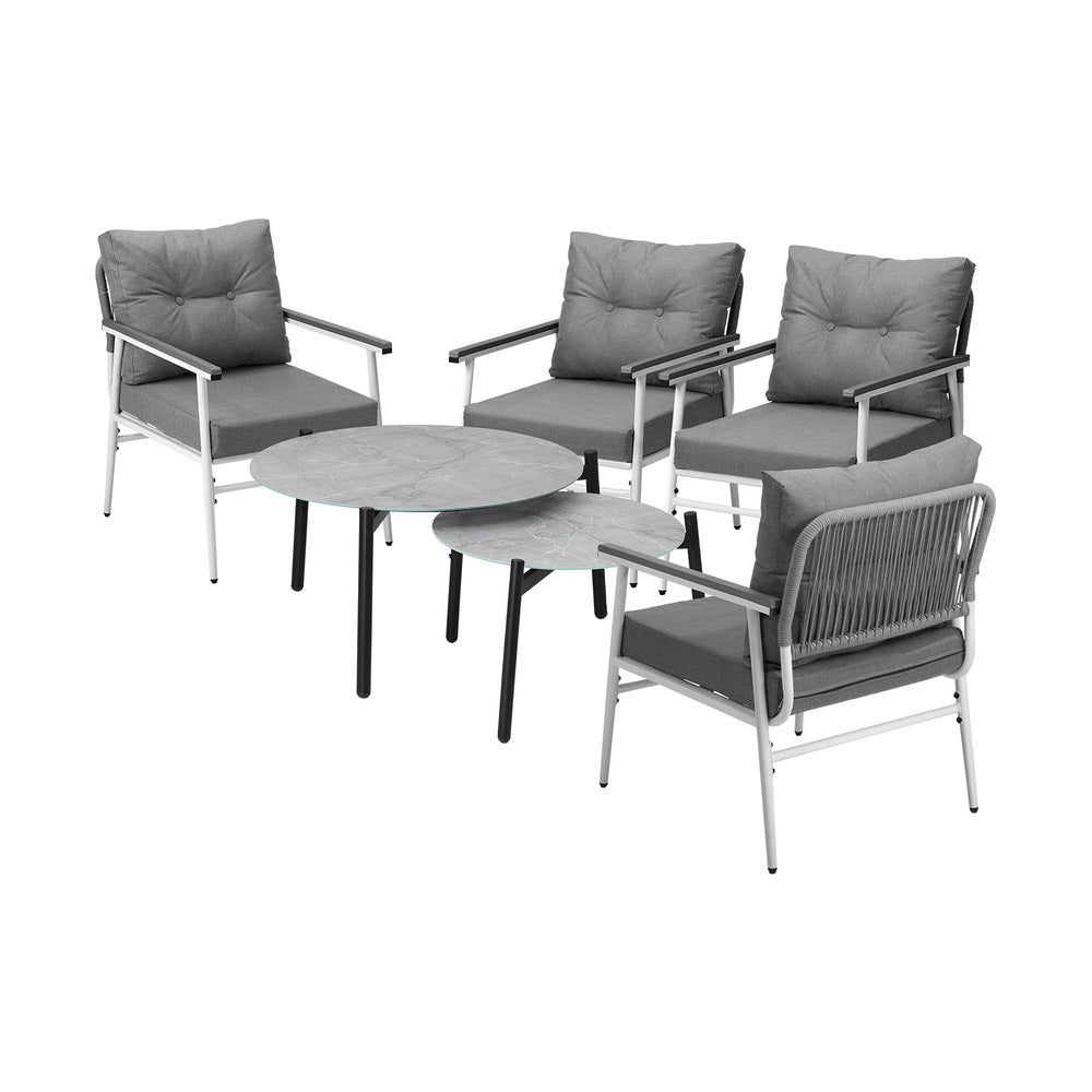Livsip 6PCS Outdoor Patio Set Grey Table Set with White Chairs-Outdoor Patio Set-PEROZ Accessories