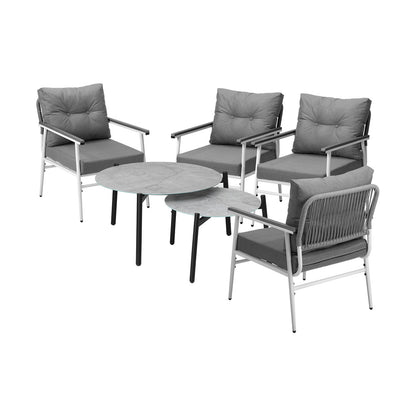 Livsip 6PCS Outdoor Patio Set Grey Table Set with White Chairs-Outdoor Patio Set-PEROZ Accessories