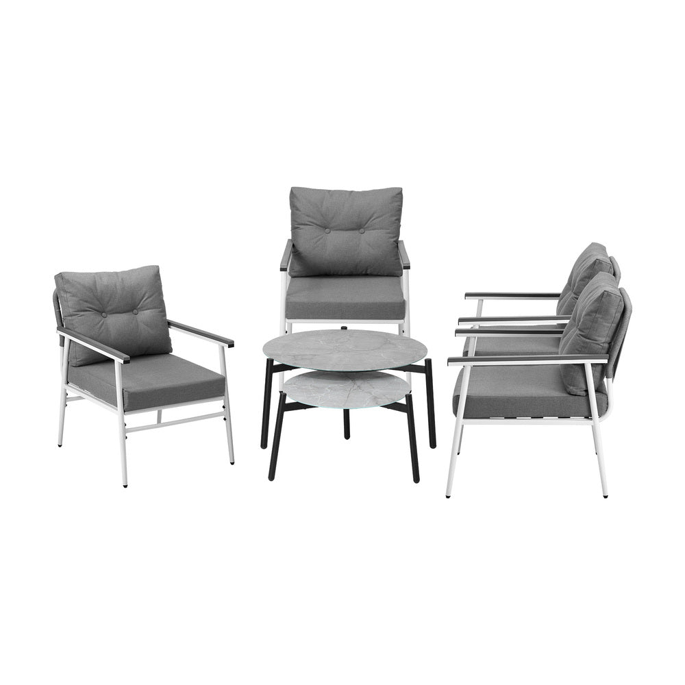 Livsip 6PCS Outdoor Patio Set Grey Table Set with White Chairs-Outdoor Patio Set-PEROZ Accessories