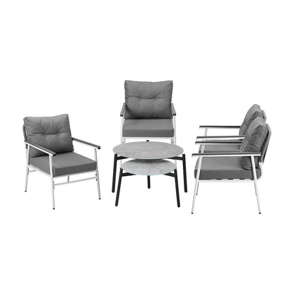 Livsip 6PCS Outdoor Patio Set Grey Table Set with White Chairs-Outdoor Patio Set-PEROZ Accessories