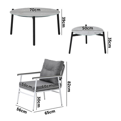 Livsip 6PCS Outdoor Patio Set Grey Table Set with White Chairs-Outdoor Patio Set-PEROZ Accessories