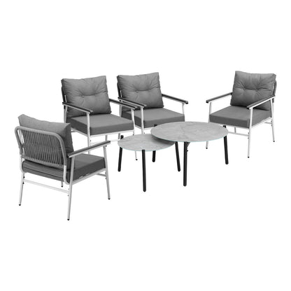 Livsip 6PCS Outdoor Patio Set Grey Table Set with White Chairs-Outdoor Patio Set-PEROZ Accessories