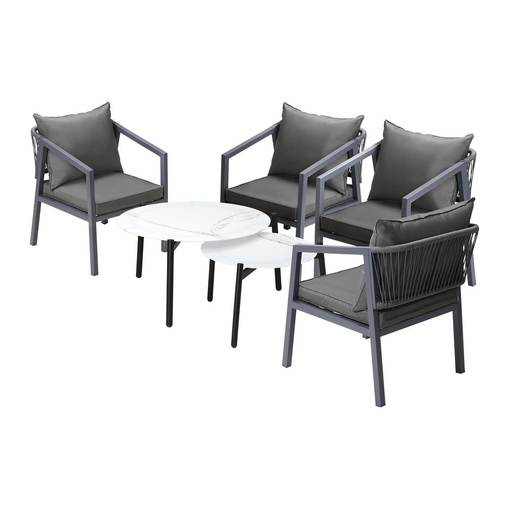 Livsip 6PCS Outdoor Patio Set White 70cm Coffee Table Set Grey Chairs-Outdoor Patio Set-PEROZ Accessories