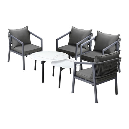 Livsip 6PCS Outdoor Patio Set White 70cm Coffee Table Set Grey Chairs-Outdoor Patio Set-PEROZ Accessories