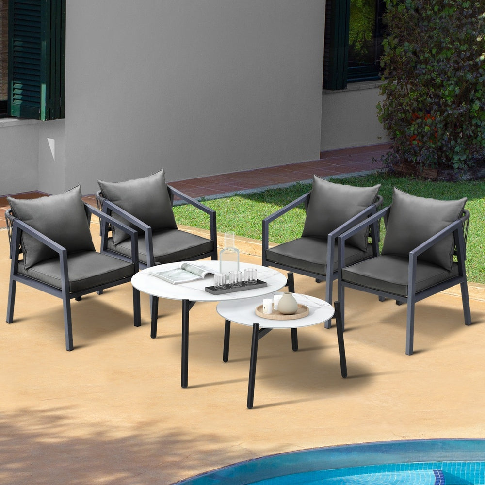 Livsip 6PCS Outdoor Patio Set White 70cm Coffee Table Set Grey Chairs-Outdoor Patio Set-PEROZ Accessories