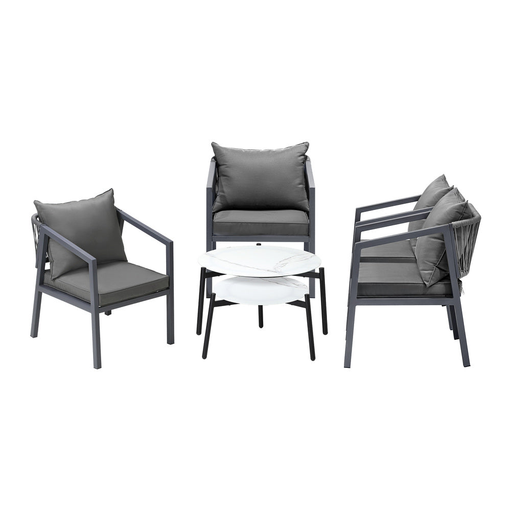 Livsip 6PCS Outdoor Patio Set White 70cm Coffee Table Set Grey Chairs-Outdoor Patio Set-PEROZ Accessories