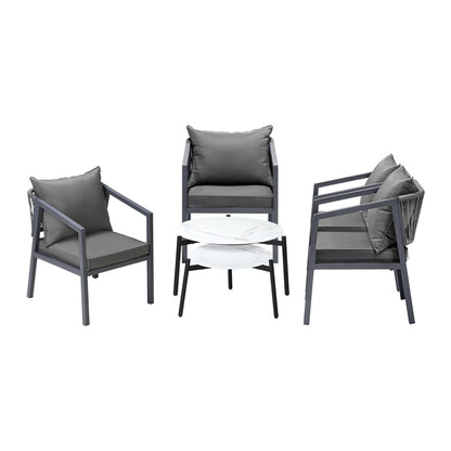 Livsip 6PCS Outdoor Patio Set White 70cm Coffee Table Set Grey Chairs-Outdoor Patio Set-PEROZ Accessories